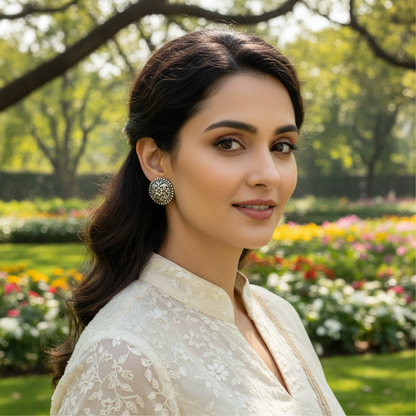 Sangeeta Boochra Handcrafted Floral Motif Oxidised Silver Earrings