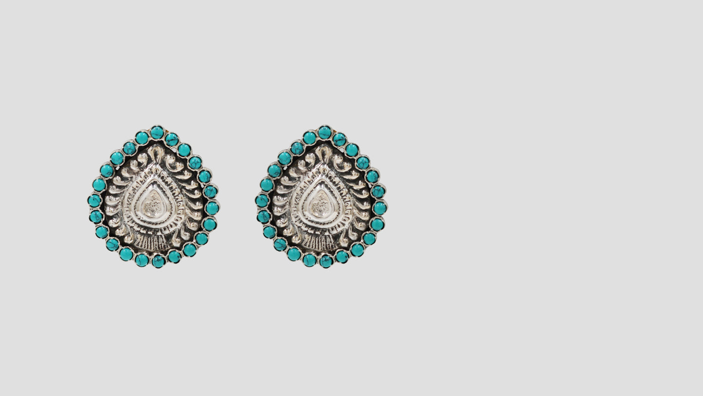 Sangeeta Boochra Oxidised Silver Stud Earrings with Turquoise Stone Detailing
