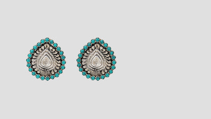 Sangeeta Boochra Oxidised Silver Stud Earrings with Turquoise Stone Detailing