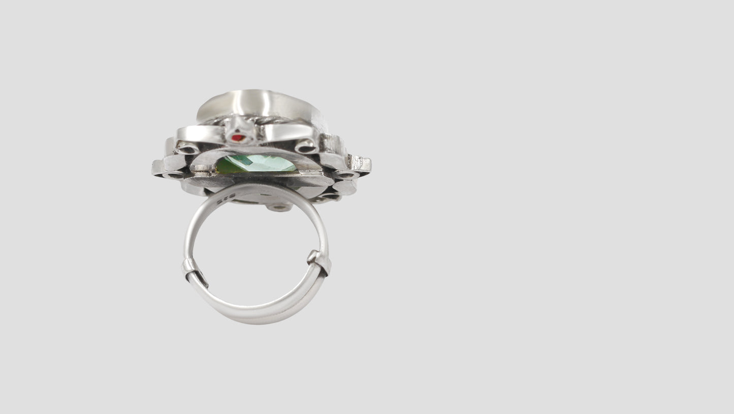 Sangeeta Boochra Vintage-Inspired Oval Faceted Silver Ring