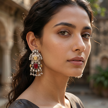 Sangeeta Boochra Floral Dual Tone Silver Earrings