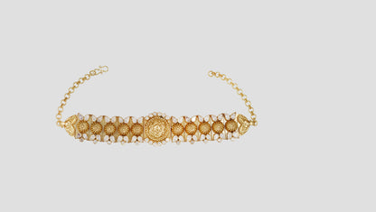 Sangeeta Boochra Artisan Gold Plated Silver Heritage Choker with Floral & Moissanite Detailing