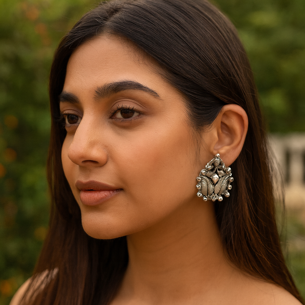 Sangeeta Boochra Handcrafted Silver Peacock Motif Earrings