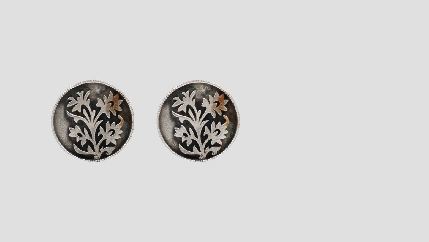 Sangeeta Boochra Handcrafted Oxidised Silver Round Floral Stud Earrings