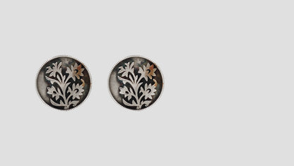 Sangeeta Boochra Handcrafted Oxidised Silver Round Floral Stud Earrings