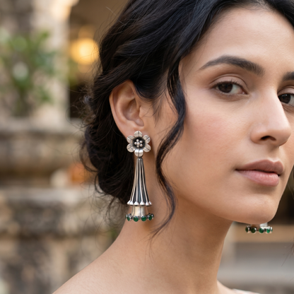 Regal Floral Motif Silver Earrings by Sangeeta Boochra