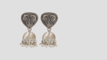 Sangeeta Boochra Traditional Heart Motif Silver Danglers