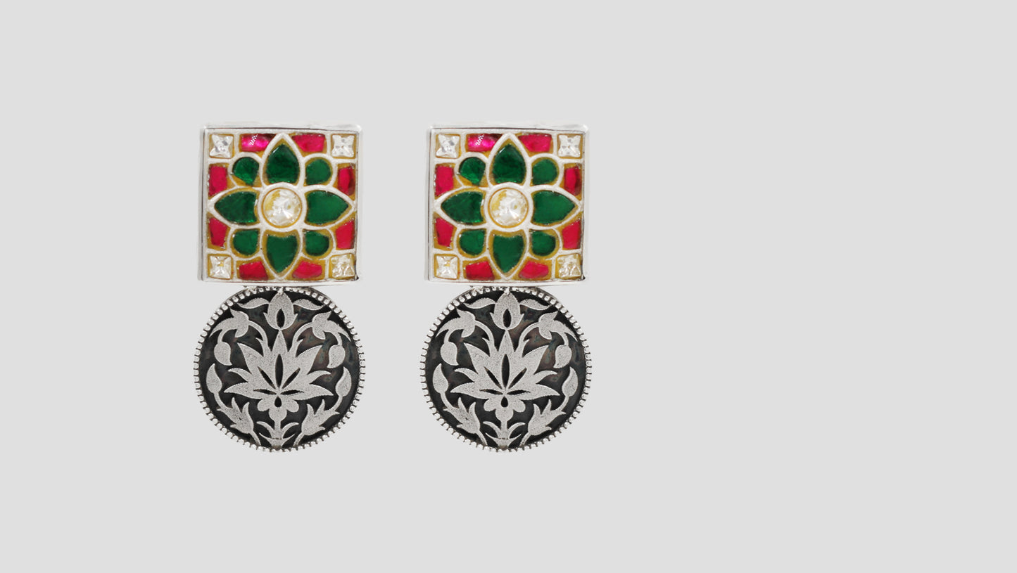 Sangeeta Boochra Handcrafted Kundan Statement Silver Earrings