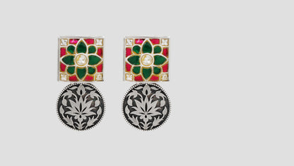 Sangeeta Boochra Handcrafted Kundan Statement Silver Earrings