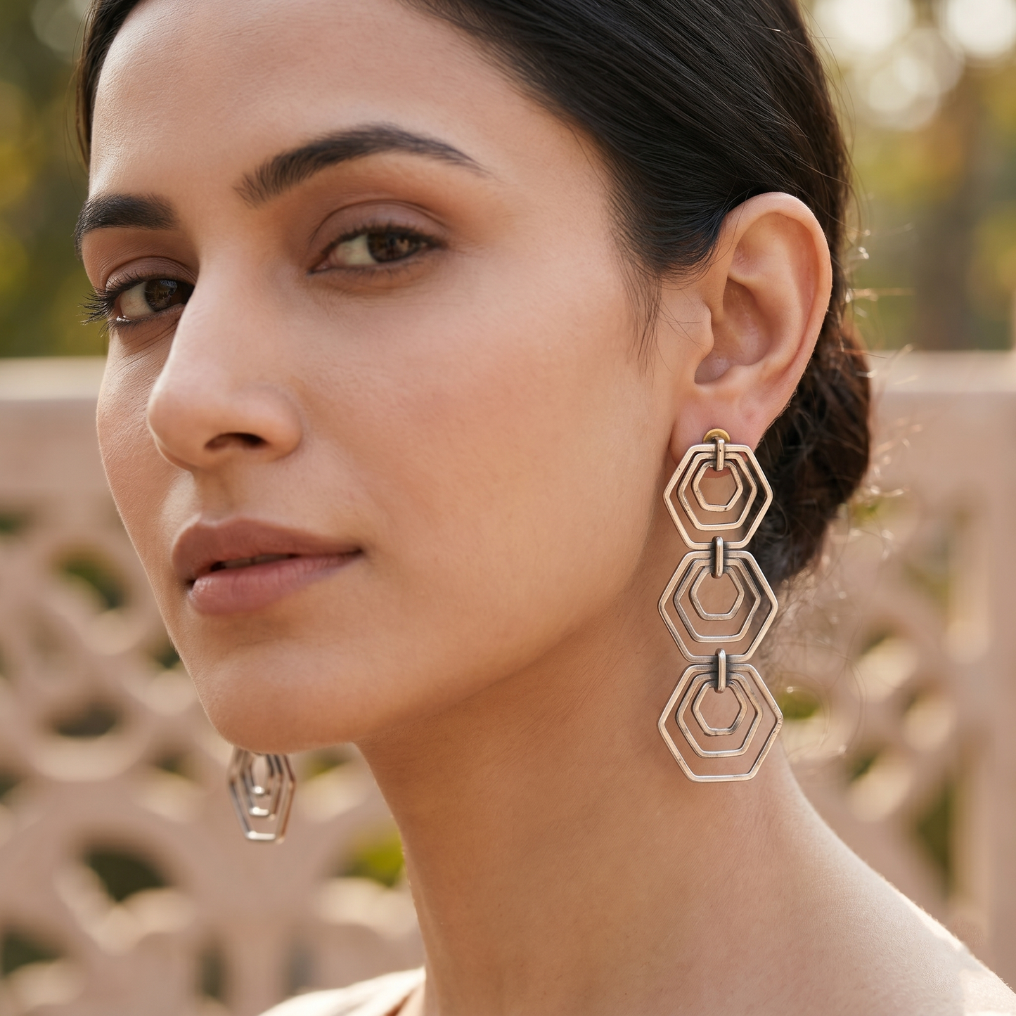 Sangeeta Boochra Sterling Silver Hexa Drop Earrings
