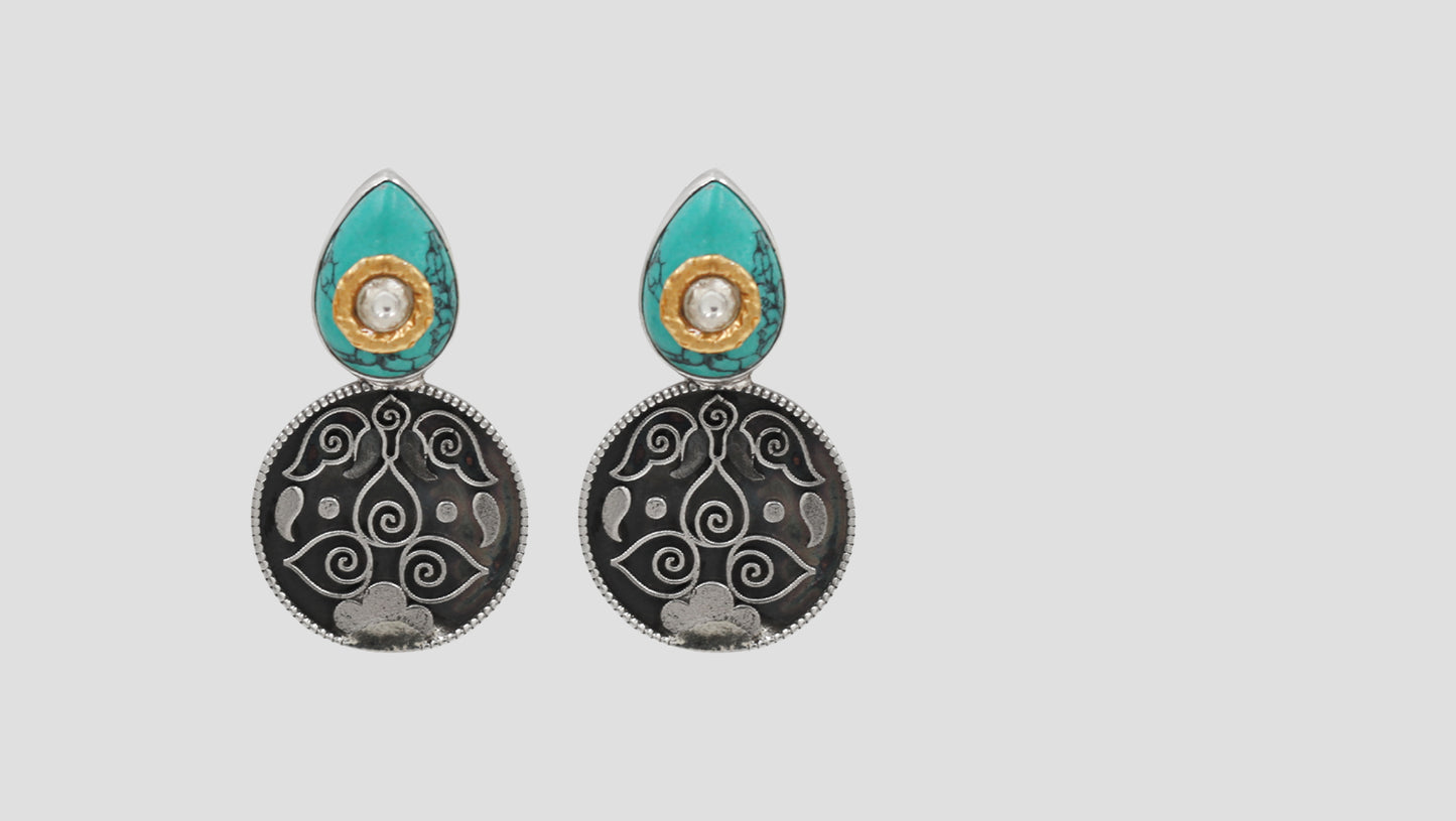 Sangeeta Boochra Handcrafted Turquoise Oxidised Silver Earrings