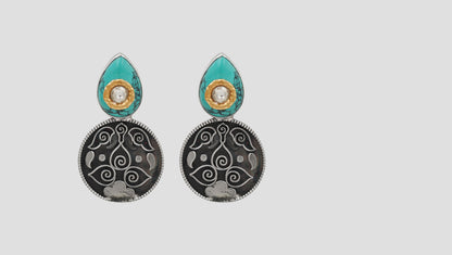 Sangeeta Boochra Handcrafted Turquoise Oxidised Silver Earrings