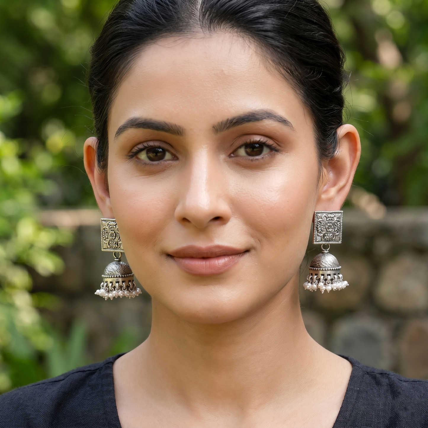 Sangeeta Boochra Statement Oxidised Silver Jhumka Earrings