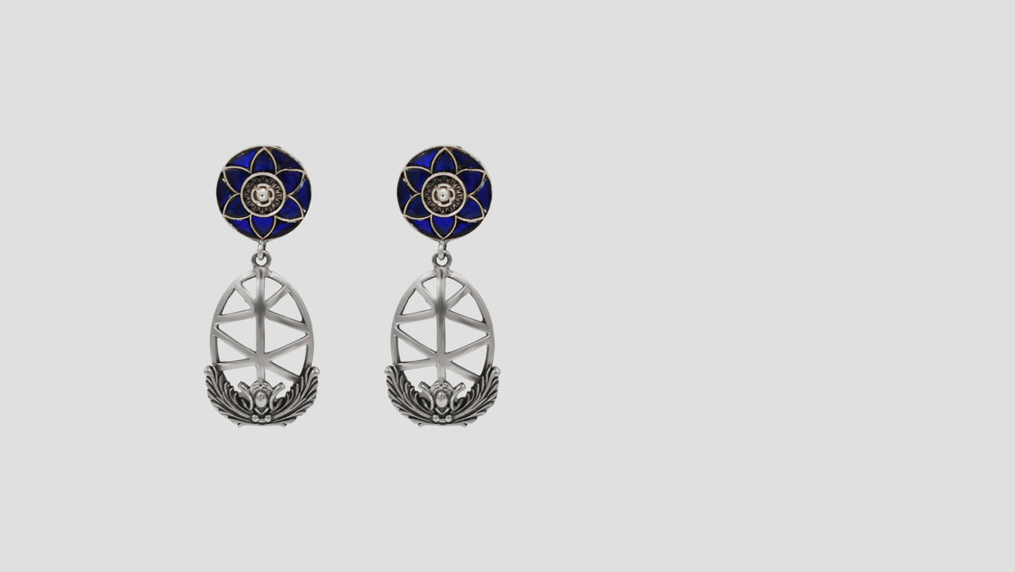 Sangeeta Boochra Artisan Sterling Silver Blue Floral Statement Earrings