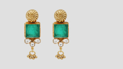 Sangeeta Boochra Gold Plated 925 Silver Green Stone & Moissanite Finish Stud Earrings