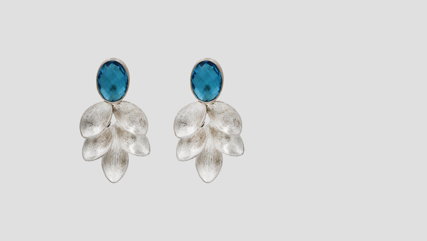 Sangeeta Boochra Oxidised Silver Blue Stone Floral Drop Earrings