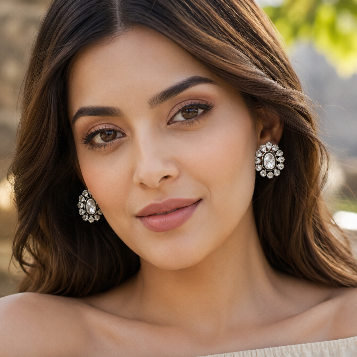 Sangeeta Boochra Handcrafted Moissanite Sterling Silver Floral Stud Earrings