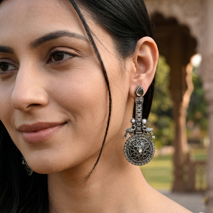 Sangeeta Boochra Traditional Floral Silver Earrings
