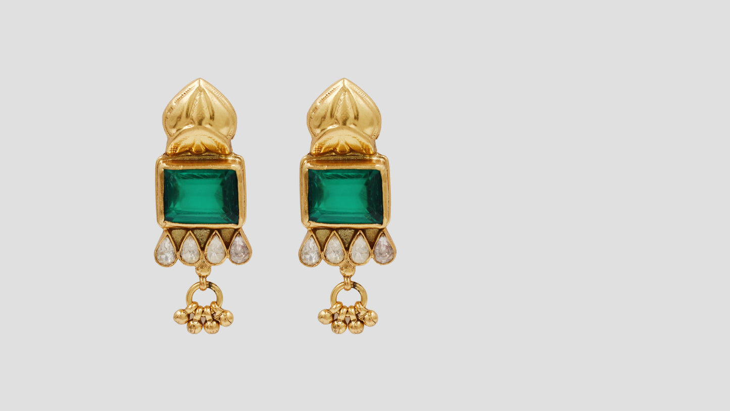 Sangeeta Boochra Handcrafted Gold Plated Moissanite Silver Statement Earrings