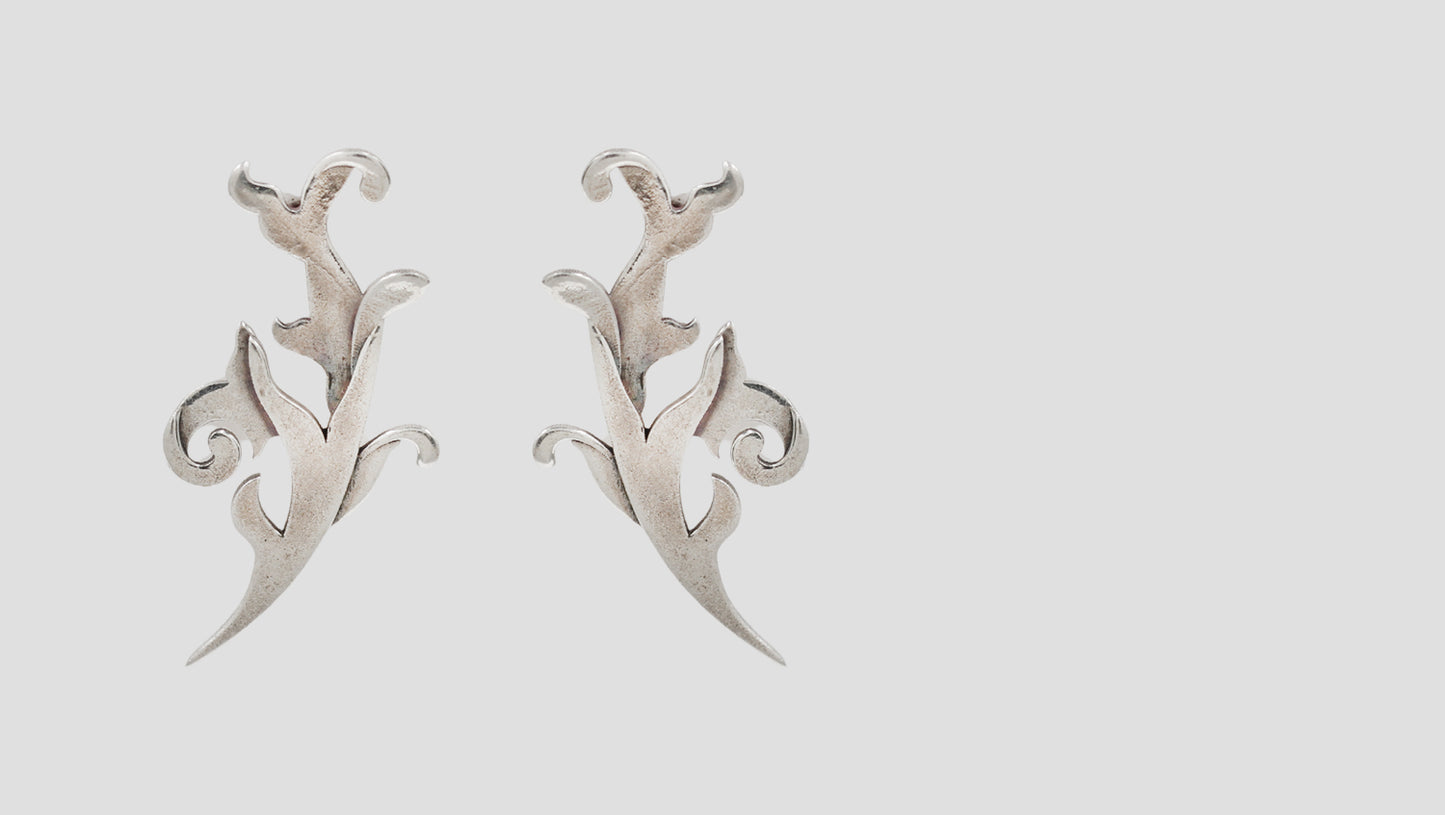 Sangeeta Boochra Heritage Oxidised Silver Botanical Stud Earrings