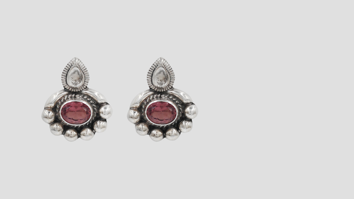 Handcrafted Oxidised Silver Ruby Red Stone Studs | Sangeeta Boochra