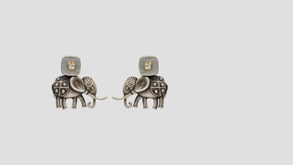 Sangeeta Boochra Elephant Motif Oxidised Silver Stud Earrings