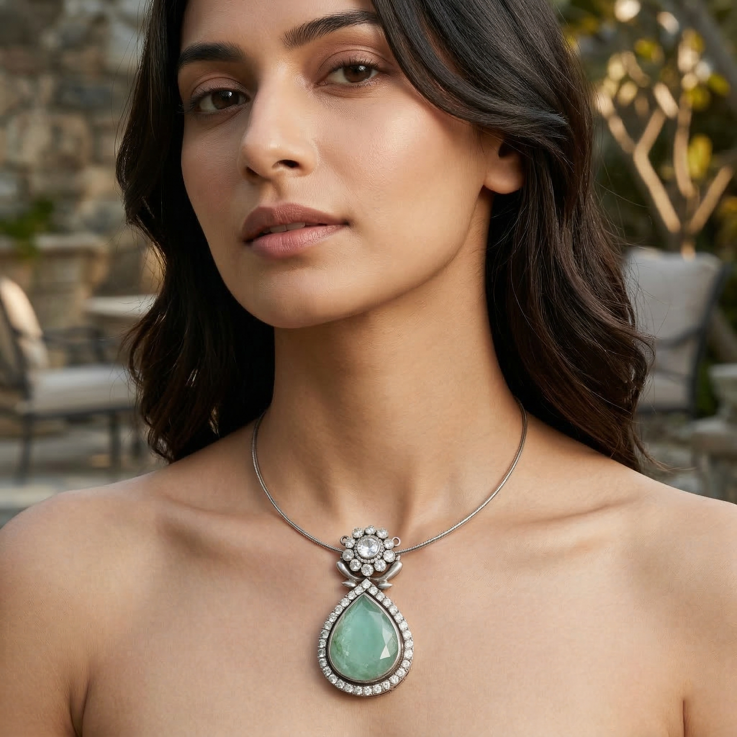 Sangeeta Boochra Moissanite Silver Teardrop Statement Pendant