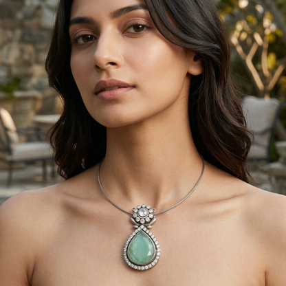 Sangeeta Boochra Moissanite Silver Teardrop Statement Pendant