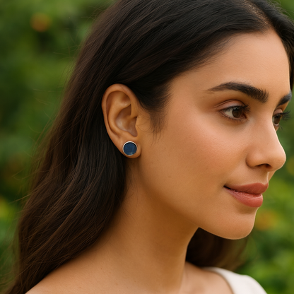 Sangeeta Boochra Minimal Silver Round Blue Studs