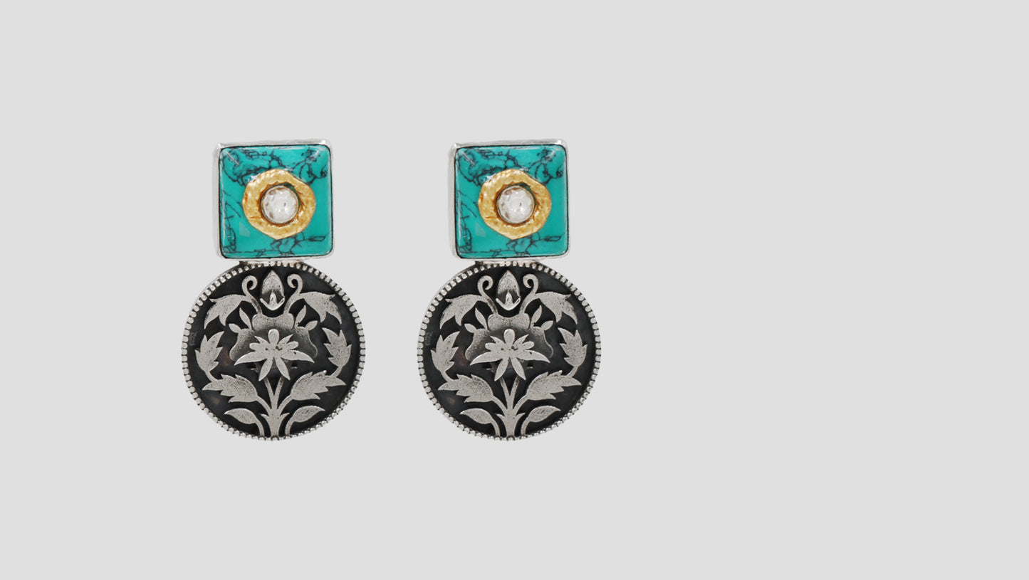 Handcrafted Turquoise Floral Disc Earrings by Sangeeta Boochra