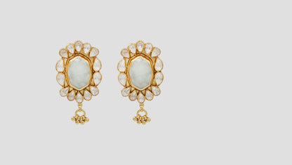 Sangeeta Boochra 925 Silver Gold Plated Moissanite & Aqua Stone Statement Earrings