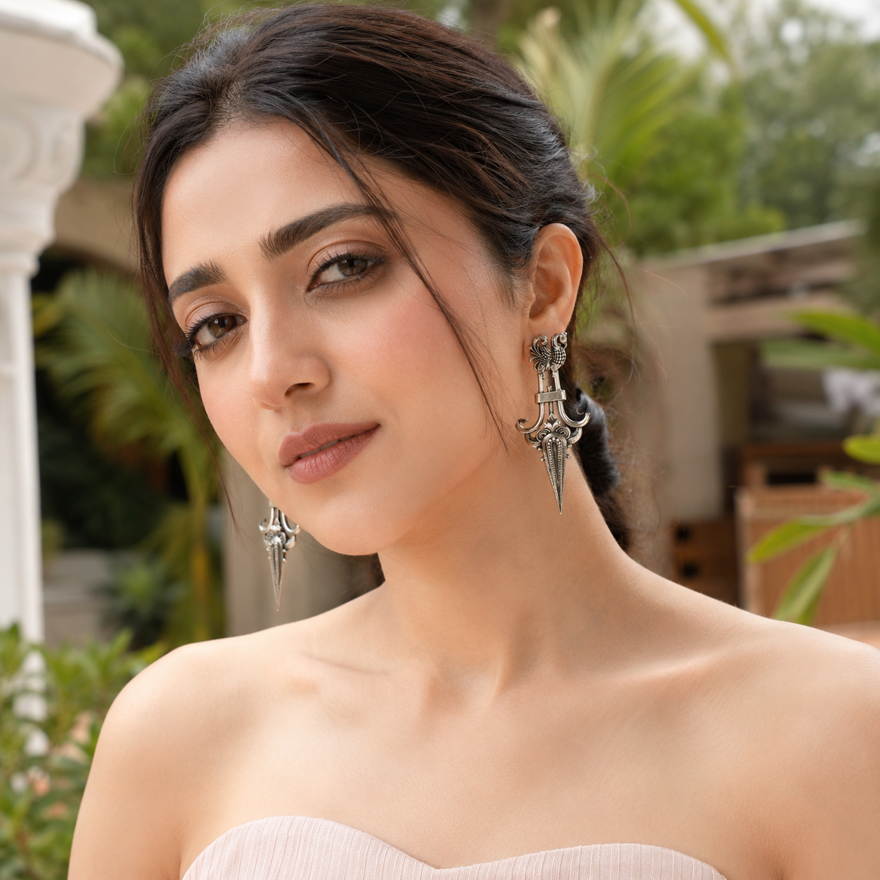 Sangeeta Boochra Handcrafted Oxidised Silver Peacock Motif Statement Earrings