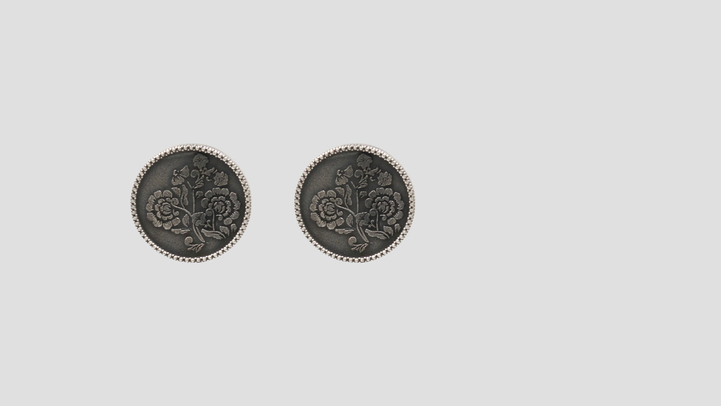 Sangeeta Boochra Vintage Floral Oxidised Silver Stud