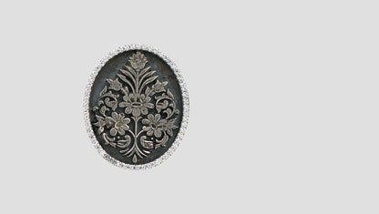 Handcrafted Oxidised Silver Classic Floral Brooch with Sparkling Stone Detailing | Sangeeta Boochra