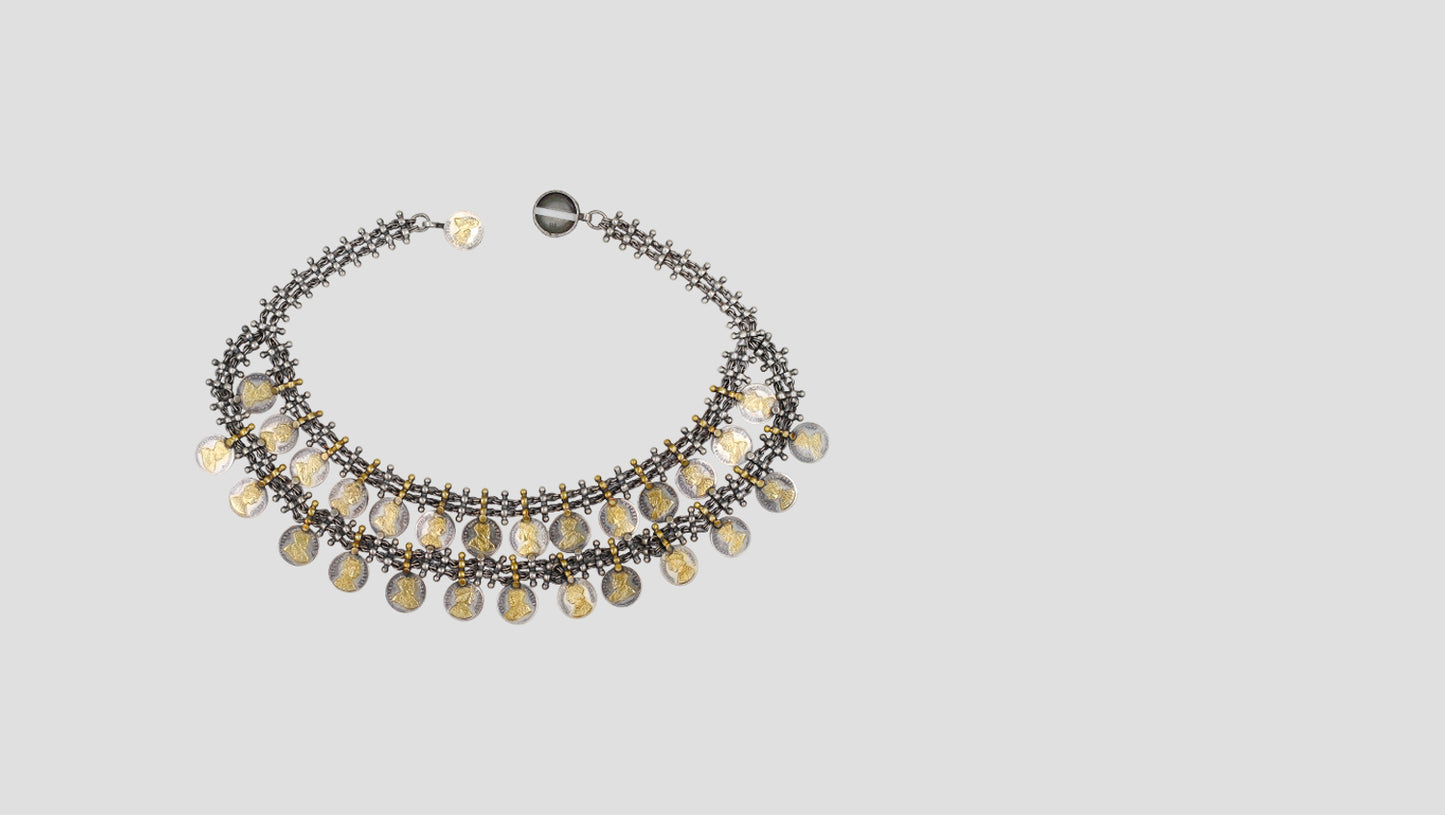 Sangeeta Boochra Handcrafted Dual-Tone Silver Coin Statement Necklace