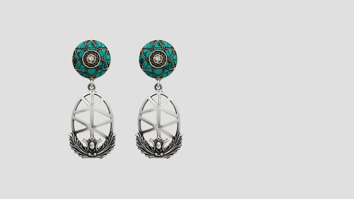 Sangeeta Boochra Turquoise Floral Silver Drop Earrings