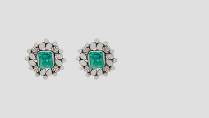 Sangeeta Boochra Artisan Silver Statement Stud Earrings with Green Gemstone