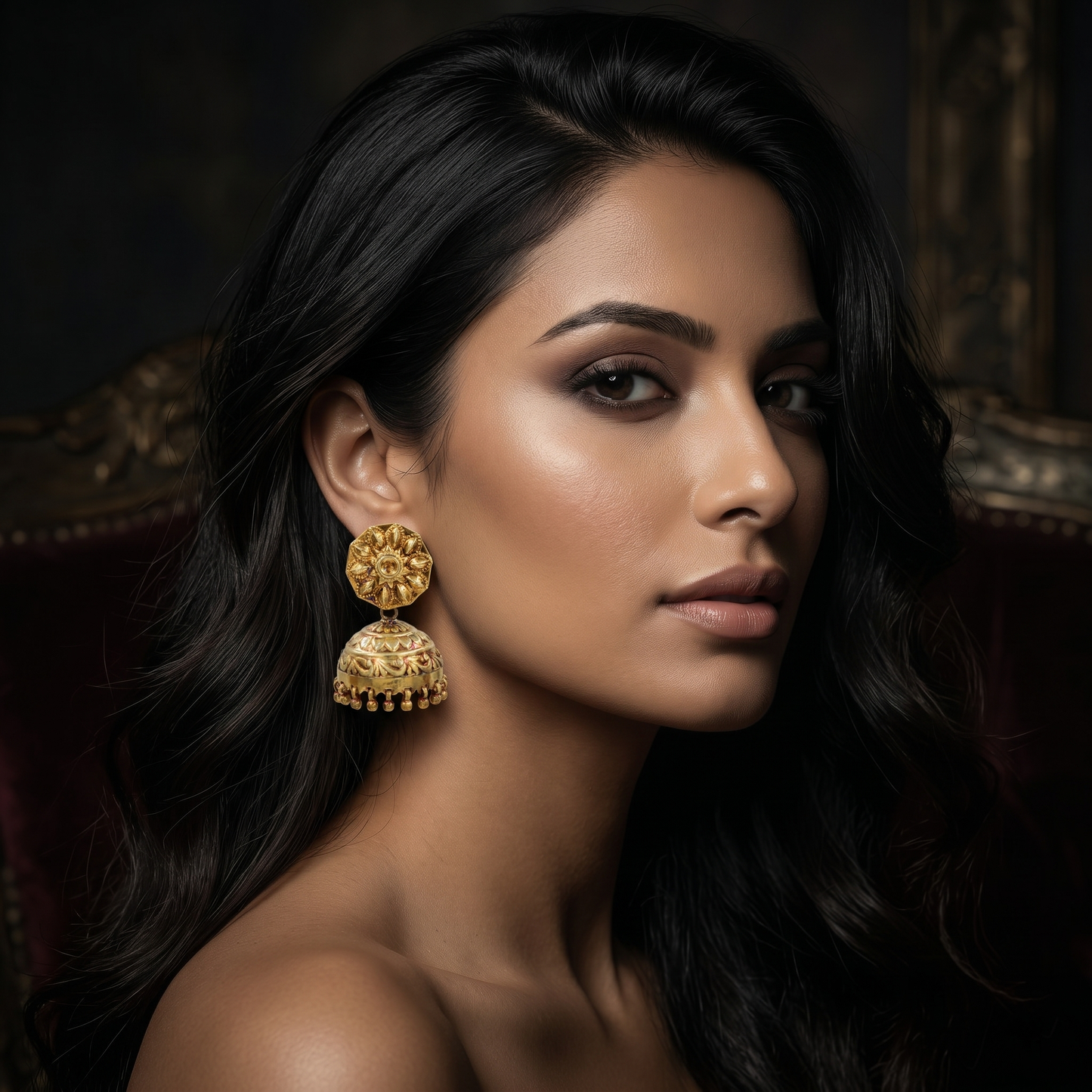 Sangeeta Boochra Floral Motif Gold Plated Jhumka Earrings