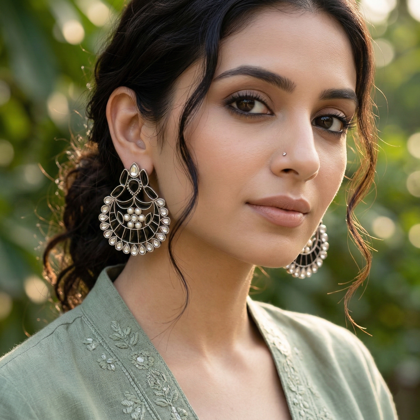 Sangeeta Boochra Handcrafted Kundan Silver Statement Earrings