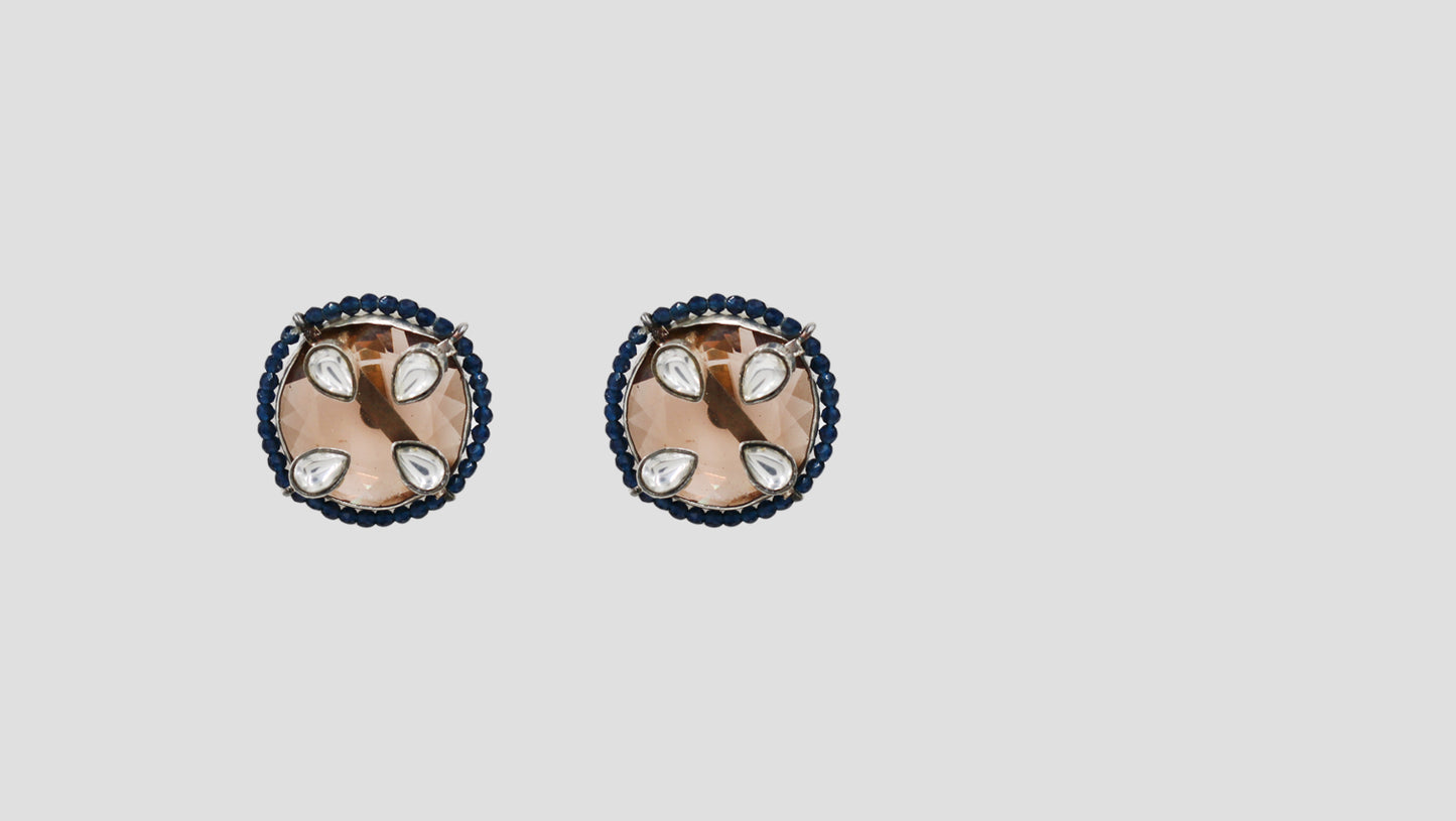 Sangeeta Boochra Handcrafted Silver Studs with Blue Bead Halo