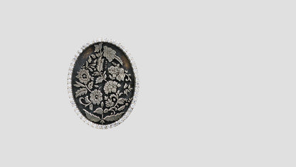 Handcrafted Silver Vintage Floral Brooch with White Stone Border | Sangeeta Boochra