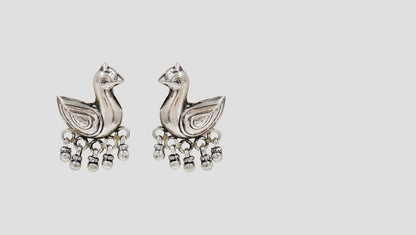 Sangeeta Boochra Handcrafted Oxidised Sterling Silver Peacock Motif Earrings