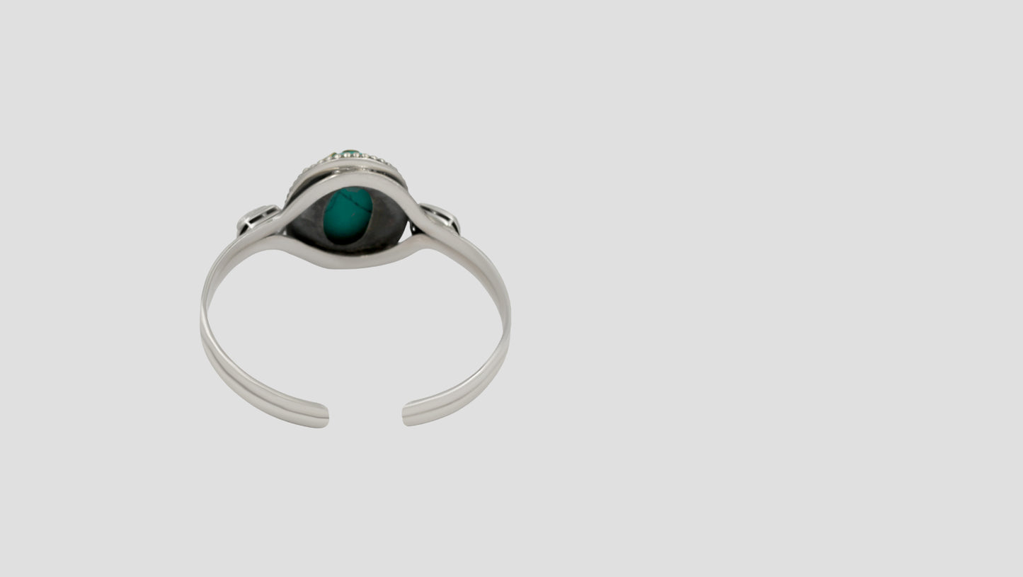 Sangeeta Boochra Silver Statement Bracelet with Turquoise-Tone Stone & Kundan Detailing