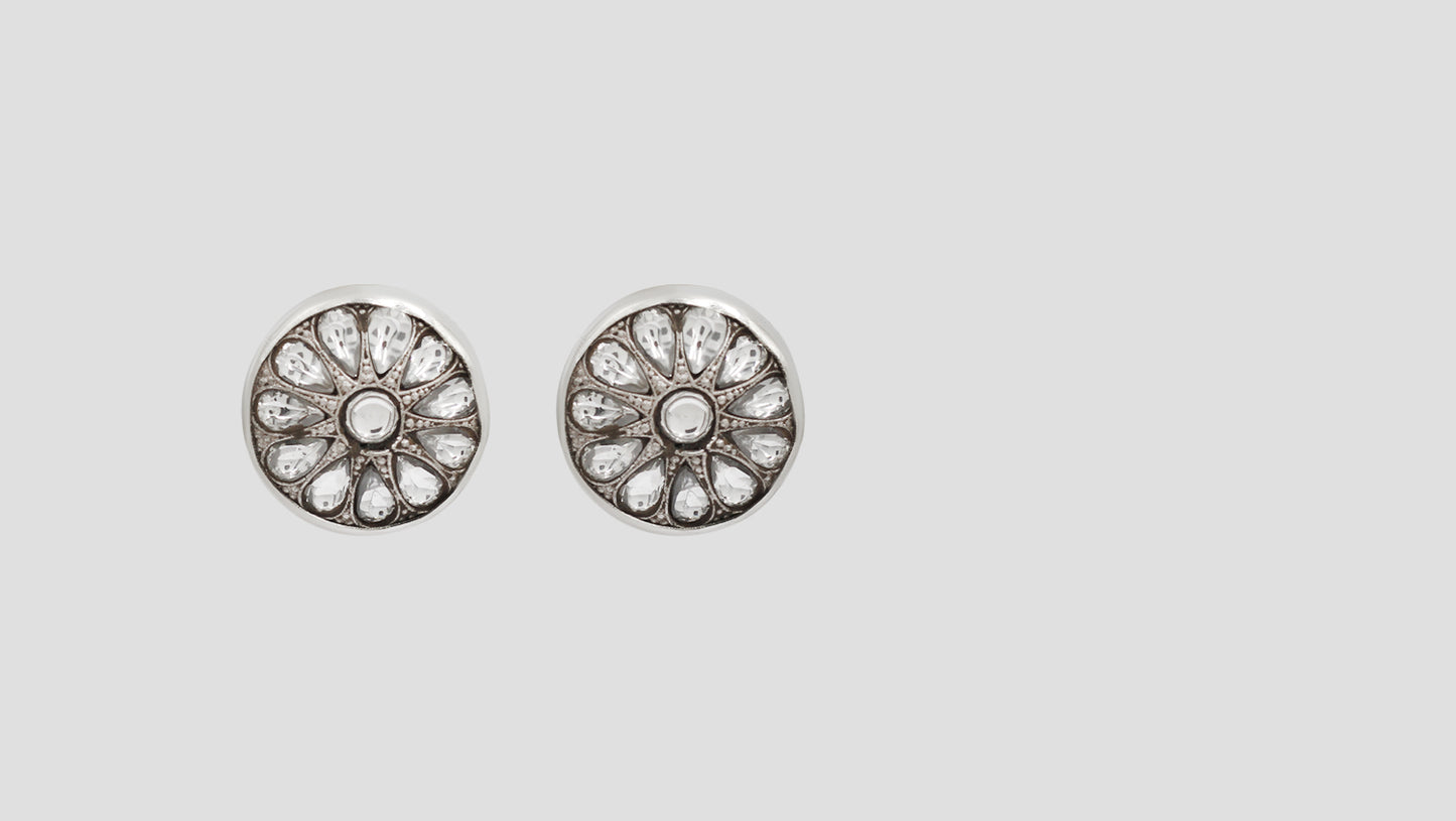 Sangeeta Boochra Handcrafted Silver-Tone Kundan Floral Studs
