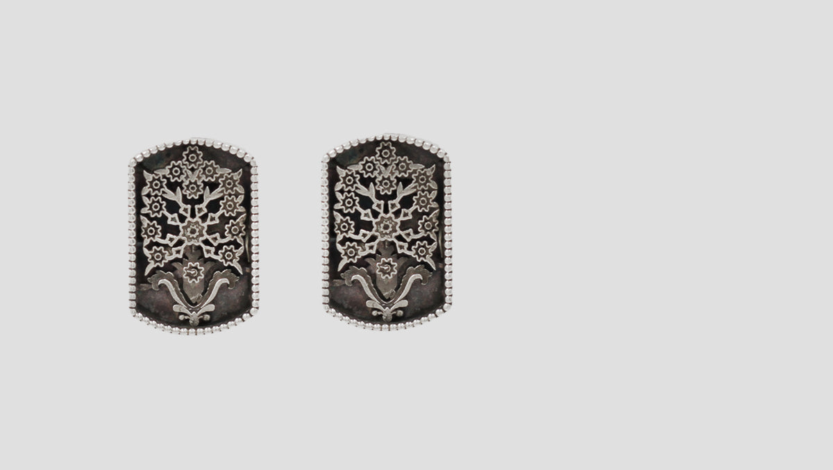 Sangeeta Boochra Handcrafted Oxidised Silver Floral Statement Stud Earrings