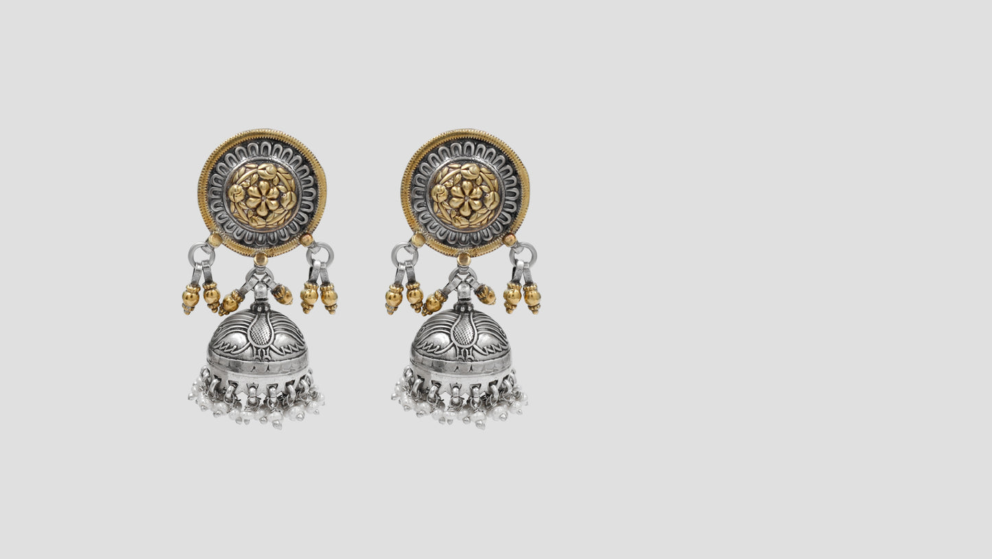 Classic Floral Dual-Tone Jhumka Earrings by Sangeeta Boochra