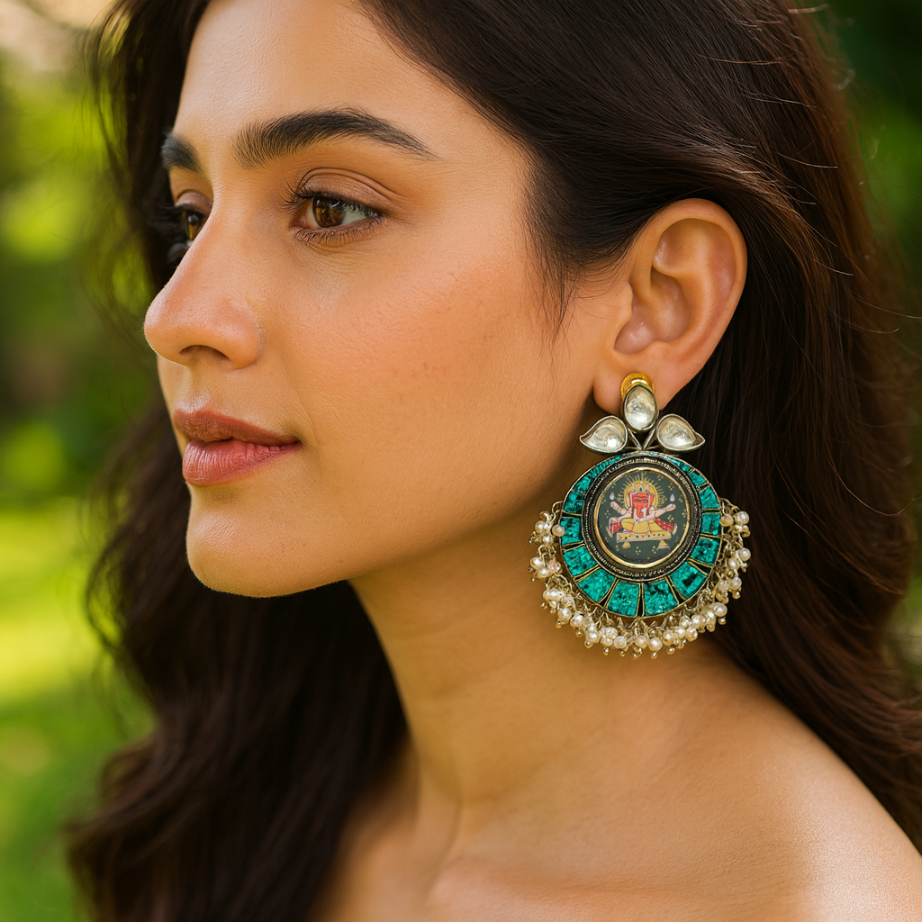 Sangeeta Boochra Handcrafted Silver Turquoise Earrings