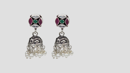 Pearl Drop Silver Jhumka Earrings by Sangeeta Boochra