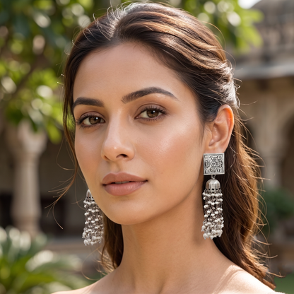Sangeeta Boochra Heritage Tassel Oxidised Silver Earrings