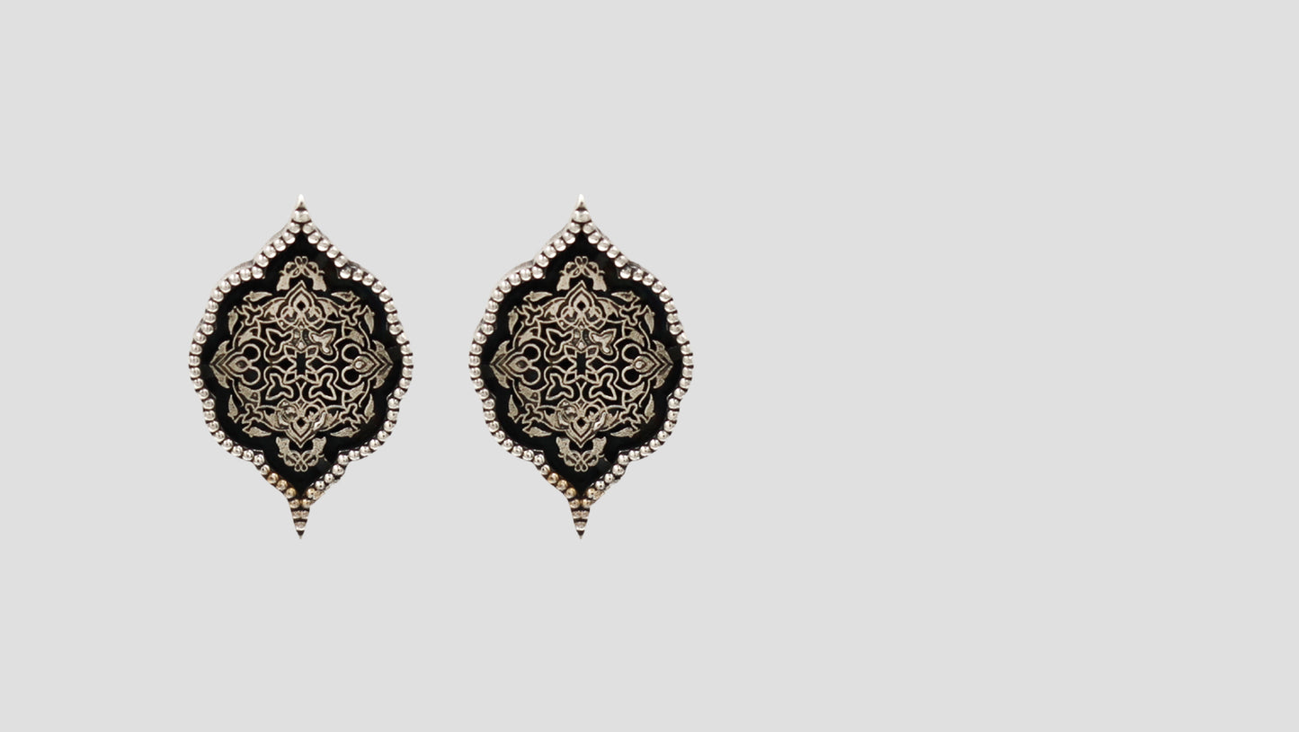 Sangeeta Boochra Handcrafted Oxidised Sterling Silver Heritage Stud Earrings